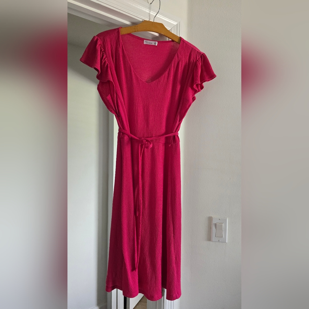 89th & Madison Hot Pink Midi Dress with Drawstring Waist Design - Picture 3 of 4